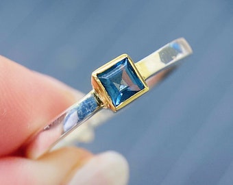 London Blue Topaz Ring Gold, 14K Gold Setting Ring, November Birthstone Ring, 14K Gold Ring Gemstone, Topaz Ring Gold For Women