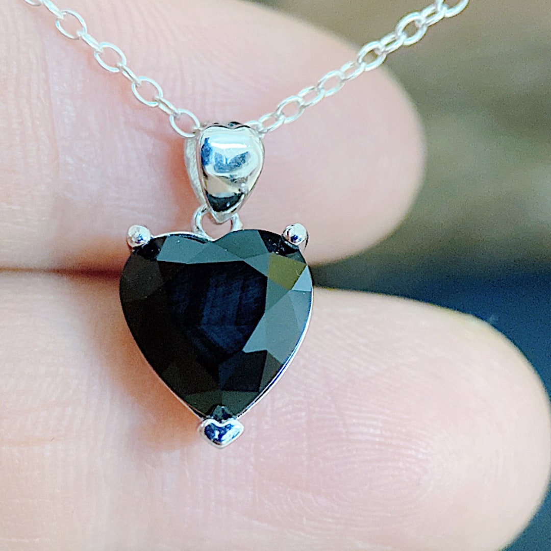 Onyx Necklace, Heart Necklace Silver, Black Onyx Necklace