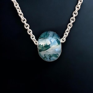 Moss Agate Beaded Necklace, Natural Inspired Necklace, Bead Necklace For Litte Girls, Minimalist Necklace Sterling Silver