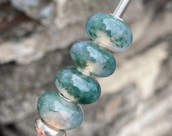 Moss Agate Charm Bead: Sterling Silver Core, European Bracelet