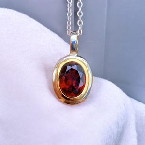 Garnet Necklace 14K Gold Bezel, Vintage Necklace Pendant, Two Tone Necklace, January Birthstone Necklace, To My Daughter Necklace