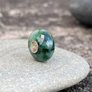 Jade Bead, Jadeite Bead Silver Core Fit European Bracelet, Big Hole Bead, Rondelle Gemstone Beads For Beaded Bracelet