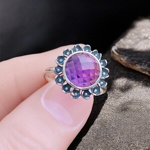 Natural Amethyst Ring: Sterling Silver Tree Leaf Design, February Birthstone