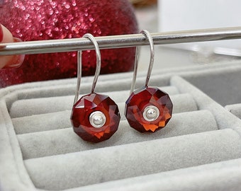Red Garnet Earrings, Red Earrings, January Birthstone Earrings, Dangle Drop Earrings, Garnet Drop Earrings