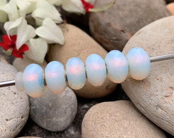 Fire Opal Bead Silver Core For European Bracelet, October Birthstone Charms For Bracelet, Opal beads For Jewelry Making, Opal Beads Faceted