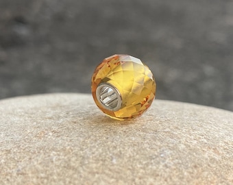 Citrine Charm Bead: Sterling Silver Core, European Style