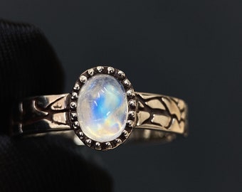 Moonstone Ring Sterling Silver, Moonstone Engagement Ring, Dainty Moonstone Ring, June Birthstone Ring, Vintage Ring Women Art Deco