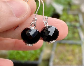 Black Onyx Sterling Silver Drop Earrings: Changeable Bead Design