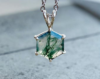 Collier agate mousse en argent, pendentif agate mousse, collier cadeau de remise des diplômes, collier d&#39;été imperméable, collier cadeau pour fils