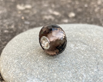 Smoky Quartz Bead: Sterling Silver Core, European Bracelet Charm