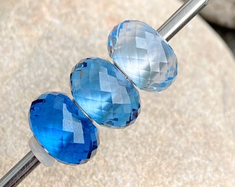 Blue Topaz Beads Silver Core, Gemstone Faceted Bead, Large Hole Beads, Gemstone Beads For Jewelry Making, Stone Beads For Bracelet