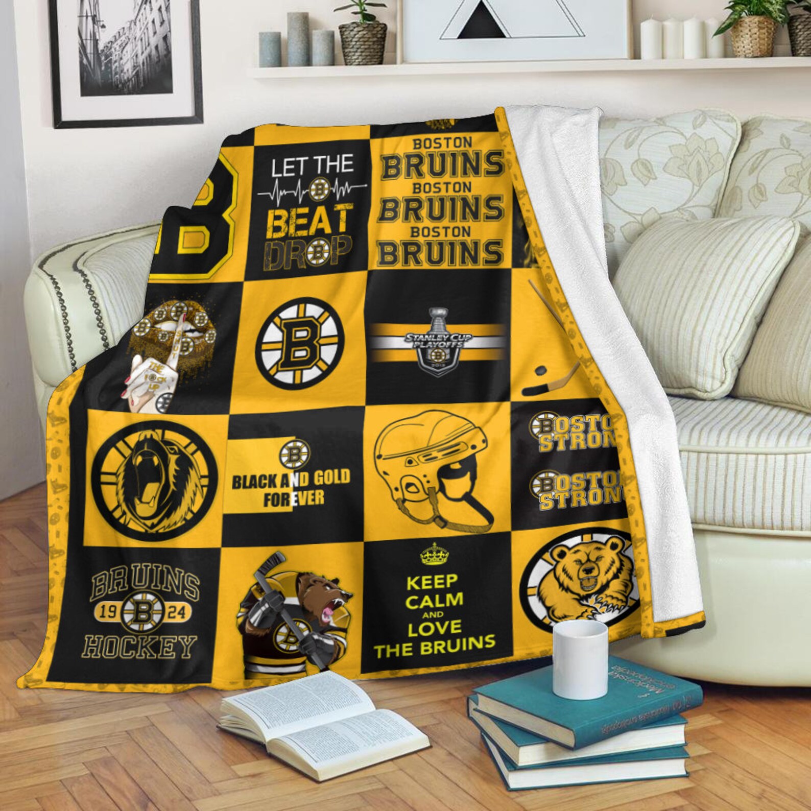 Boston Bruins Fleece Blanket Quilt Boston Strong Blanket NHL Etsy