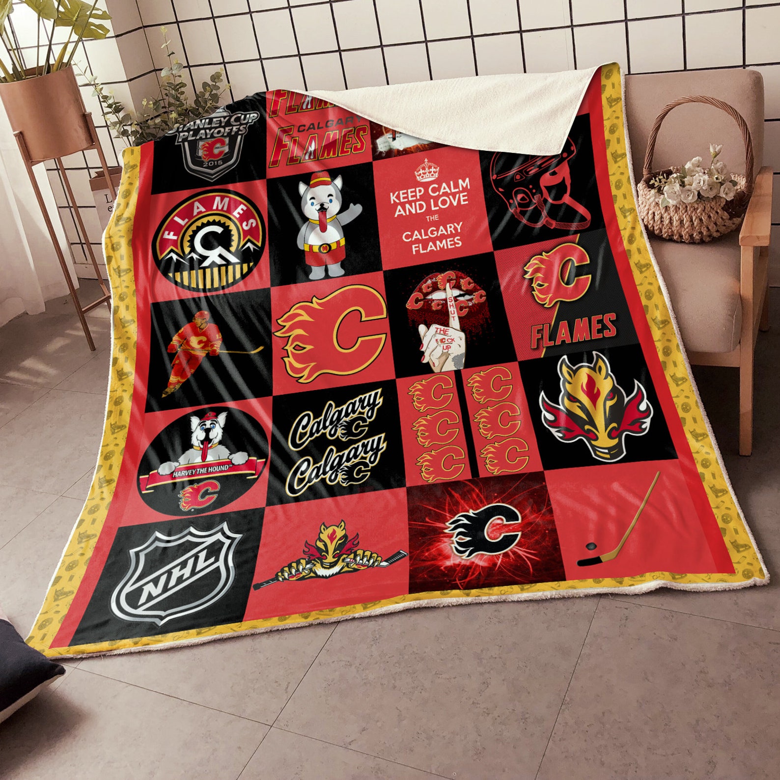 Calgary Flames Fleece Blanket Quilt Calgary Flames Blanket Etsy