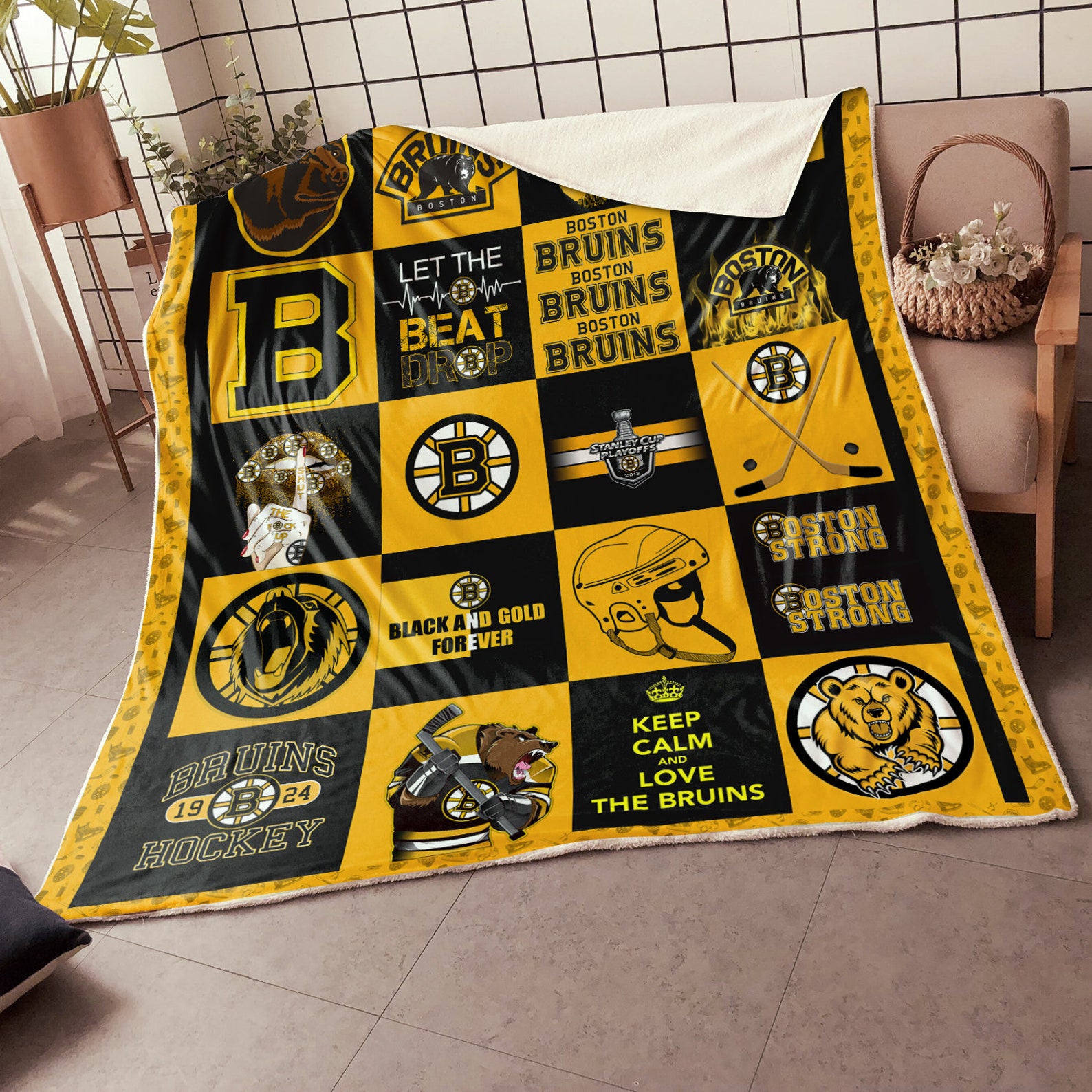 Boston Bruins Fleece Blanket Quilt Boston Strong Blanket NHL Etsy