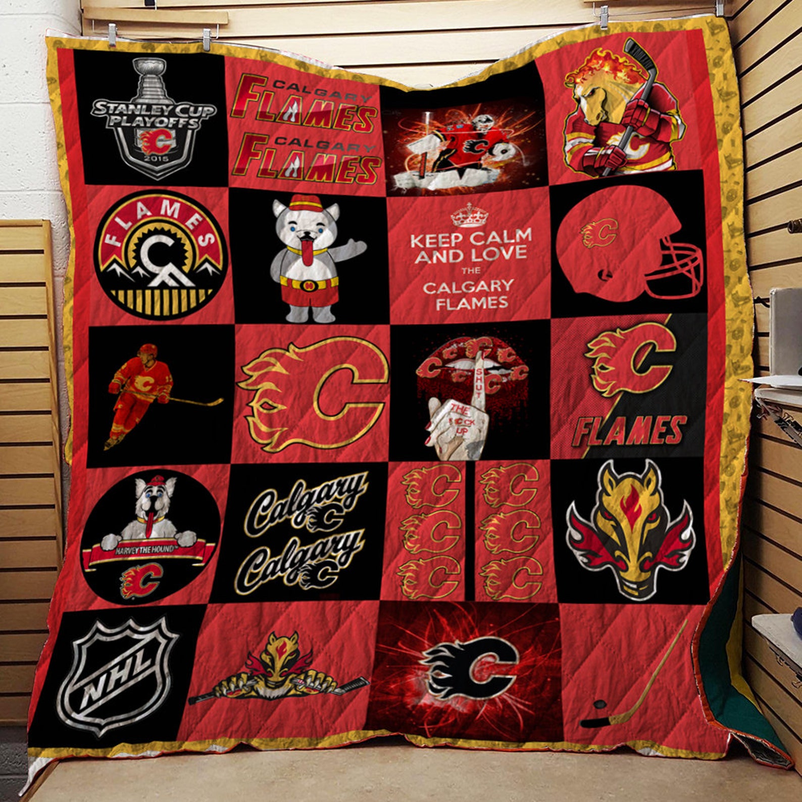 Calgary Flames Fleece Blanket Quilt Calgary Flames Blanket Etsy