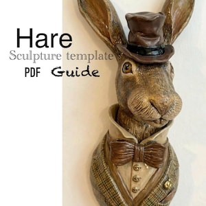 Hare wall mounted head, Pottery Sculpture Template, Hand Building Clay Pattern (PDF Download)