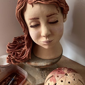 MEDIUM LEVEL Portrait bust of a child's head ceramic sculpture templates for hand building. YouTube video instructions in description.