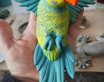 Parakeet Clay Sculpture Template Hand Building PDF Pattern with Video Class Beginner easy.