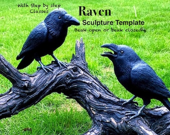 Raven Clay Sculpture Template | Hand Building PDF Pattern + Video Class | level-Medium
