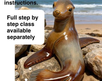 Sea-Lion Clay Sculpture Template Hand Building PDF Pattern without Video Class Beginner Medium