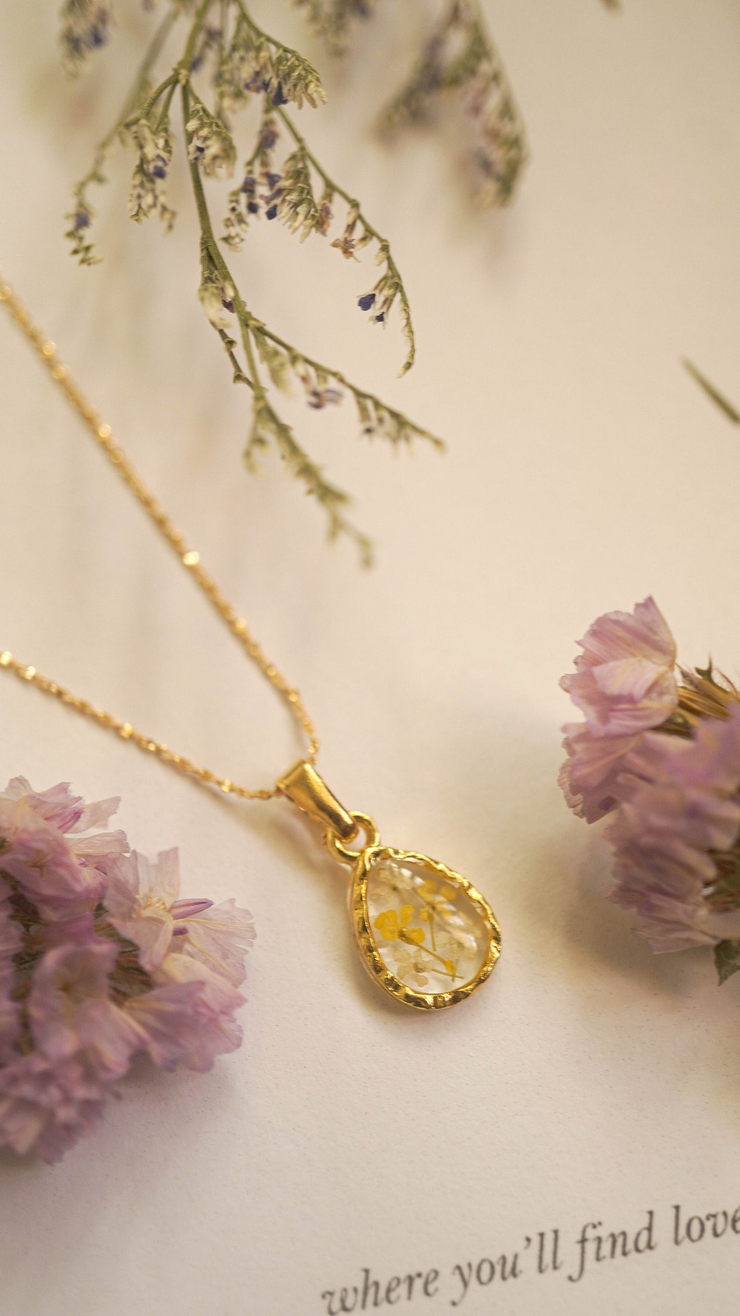 December Birth Flower Necklace, Sterling Silver Chain, Real Flower ...