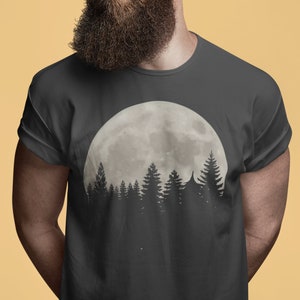 Men’s Graphic Tees - Moon & Trees - Moon TShirt Gift for Men Printed TShirt Men’s/Unisex | Dark Heather Gray