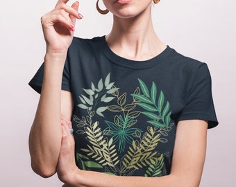 Foliage T Shirt, women's tees, botanical shirt, clothing gift, aesthetic clothing, boho clothing, vintage print shirt