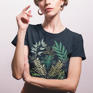 Foliage T Shirt, women's tees, botanical shirt, clothing gift, aesthetic clothing, boho clothing, vintage print shirt