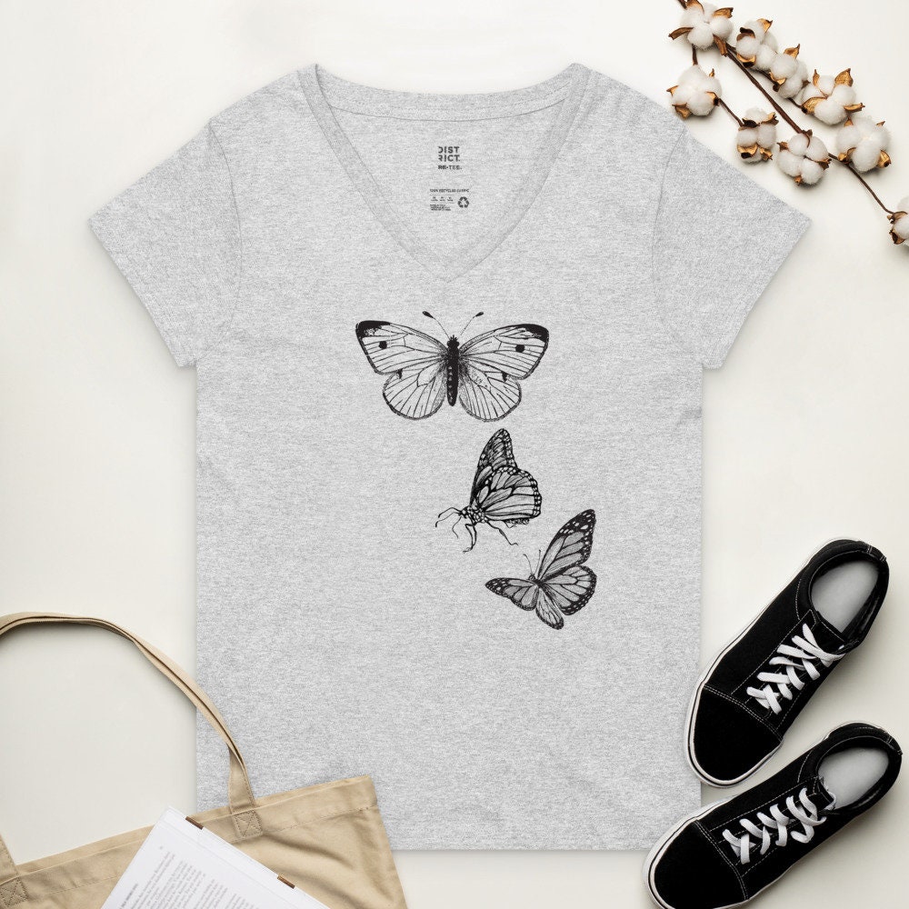 Women's V-neck Butterfly Graphic Tee Summer Tee Cute | Etsy