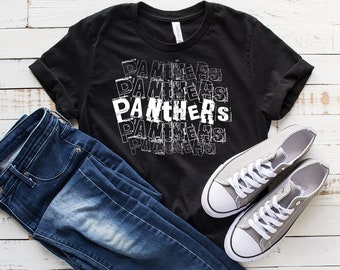 White Text On Black Shirt Crackled Panthers Customized School T-Shirt, Customized Tee, Personalized School T-shirt, School Pride Shirt