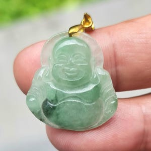 Natural Burmese Jadeite Jade Pendant – Icy Imperial Green – Hand-Carved Happy Buddha Motif – Pendant, Jewelry, Amulet, Good Luck – JHB007