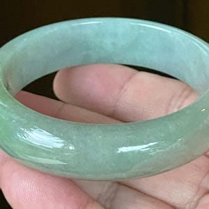 Certified Burmese Jadeite Jade Bangle – Icy Bluish Apple Green, Rare Emerald Green Tones – Good Luck Jade Bracelet, Unisex – 58mm – JB118