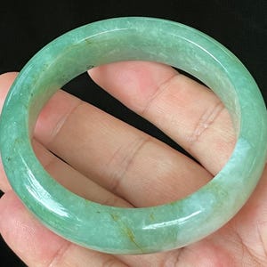 Certified Burmese Jadeite Jade Bangle – Icy Apple Green, Imperial Green, Milky White & Honey – Gemstone Gift, Jade Bracelet – 57.5mm – JB902