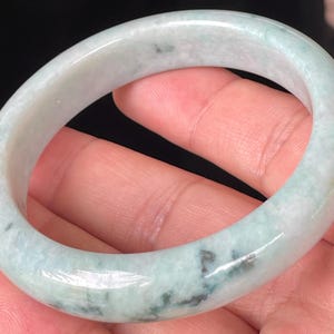 Certified Burmese Jadeite Jade Bangle – Icy Greyish Milky White, Apple Green & Honey – Hand-Carved Jade Bracelet, Healing Stone – 55mm–JB350