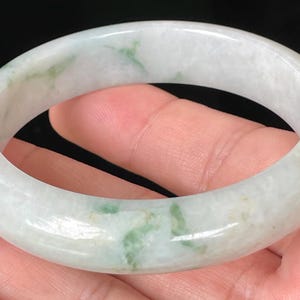 Certified Jadeite Jade Bangle – Icy Greyish Milky White, Imperial Green & Honey – Burmese Jade Jewelry Bracelet, Good Luck – 56.8mm – JB072