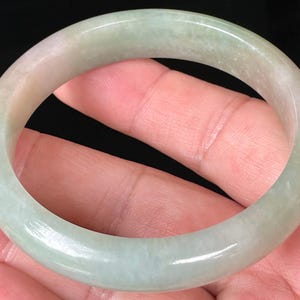 Certified Jadeite Jade Bangle – Icy Apple Green & Milky White – Burmese Jade Jewelry Bracelet, Gemstone Gift, Good Luck – 57mm – JB079