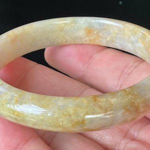 Certified Burmese Jadeite Jade Bangle – Icy Yellow & Honey, Milky White – Jade Bracelet, Good Luck, Gemstone Gift, Unisex – 59.3mm – JB924