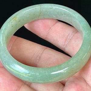 Certified Burmese Jadeite Jade Bangle – Icy Apple Green, Honey – Jade Bracelet, Healing Stone, Gemstone Gift, Good Luck – 55.2mm – JB506