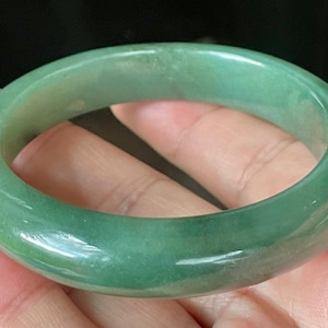 Certified Burmese Jadeite Jade Bangle – Icy Emerald Apple Green – Jade Bracelet, Good Luck, Gemstone Gift, Unisex – 57mm – JB904