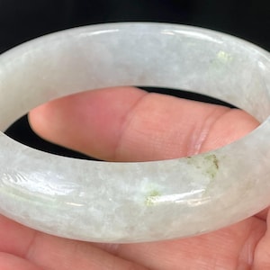 Certified Burmese Jadeite Jade Bangle – Icy Apple & Milky White, Imperial Green Dots – Jade Bracelet, Good Luck, Unisex – 56.7mm – JB103