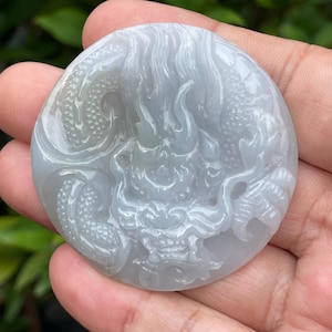 Natural Certified Burmese Jadeite Jade Pendant – Icy Lavender, Moss Green & Milky White – Hand-Carved Dragon Motif – Gift, Jewelry – JP051
