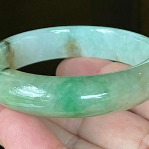 Certified Burmese Jadeite Jade Bangle – Icy Bluish Milky White, Imperial & Apple Green, Honey – Hand-Carved Jade Bracelet – 58.6mm – JB120