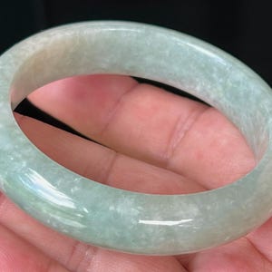 Certified Burmese Jadeite Jade Bangle – Icy Apple Green, Milky White Tones – Jade Bracelet, Unisex, Healing Stone, Good Luck – 55mm – JB518