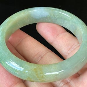 Certified Burmese Jadeite Jade Bangle – Icy Apple Green, Milky White & Honey – Gemstone Gift, Jade Bracelet, Good Luck – 57.5mm – JB907