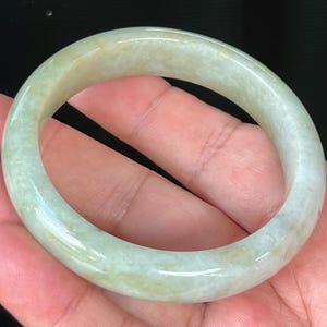 Natural Burmese Jadeite Jade Bangle – Icy Greyish Milky White, Apple Green, Honey – Jade Bracelet, Healing Stone, Gift – 56.7mm – JB538