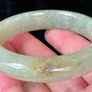 Certified Burmese Jadeite Jade Bangle – Icy Apple Green, White & Honey – Hand-Carved Jade Bracelet, Gemstone Gift – 58.5mm – JB212