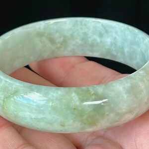 Natural Burmese Jadeite Jade Bangle – Icy Milky White & Apple Green – Jade Bracelet, Unisex, Healing Stone, Gemstone Gift – 58mm – JB551