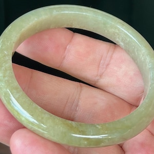 Natural Burmese Jadeite Jade Bangle – Icy Apple & Forest Green Tones, Light Honey – Jade Bracelet, Good Luck, Healing Stone – 56.8mm – JB522