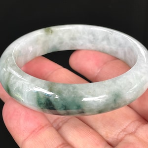 Certified Burmese Jadeite Jade Bangle – Icy Greyish Milky White, Imperial & Apple Green – Jade Bracelet, Gift, Healing Stone – 54.7mm –JB824