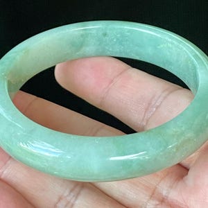 Certified Burmese Jadeite Jade Bangle – Icy Apple Green, Milky White & Honey Stone Lines – Good Luck Jade Bracelet, Unisex – 58mm – JB917